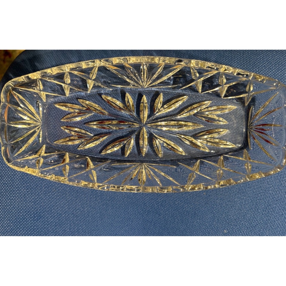 Vintage Hazel Atlas Clear Prescut Glass Celery Relish Dish Star Fan Mid Century
